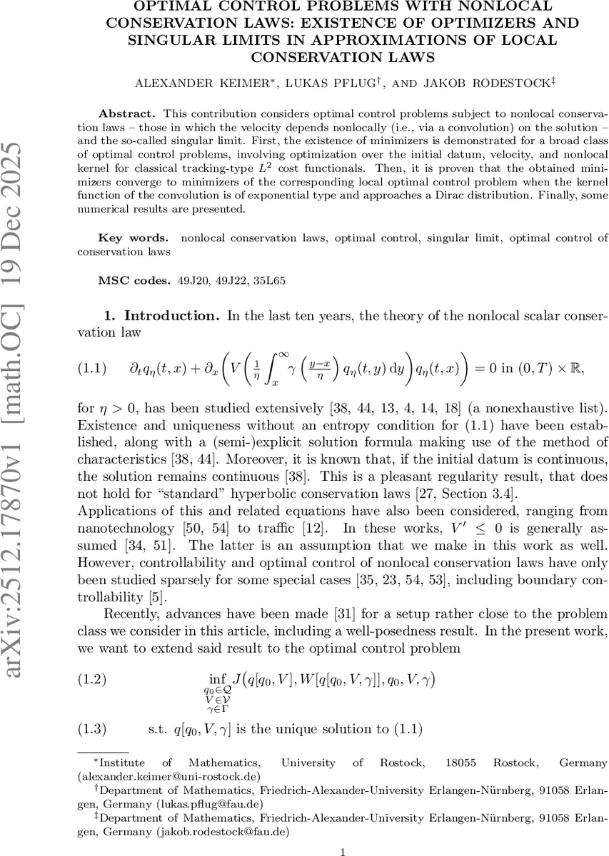 Optimal Control Problems with Nonlocal Conservation Laws: Existence of Optimizers and Singular Limits in Approximations of Local Conservation Laws
