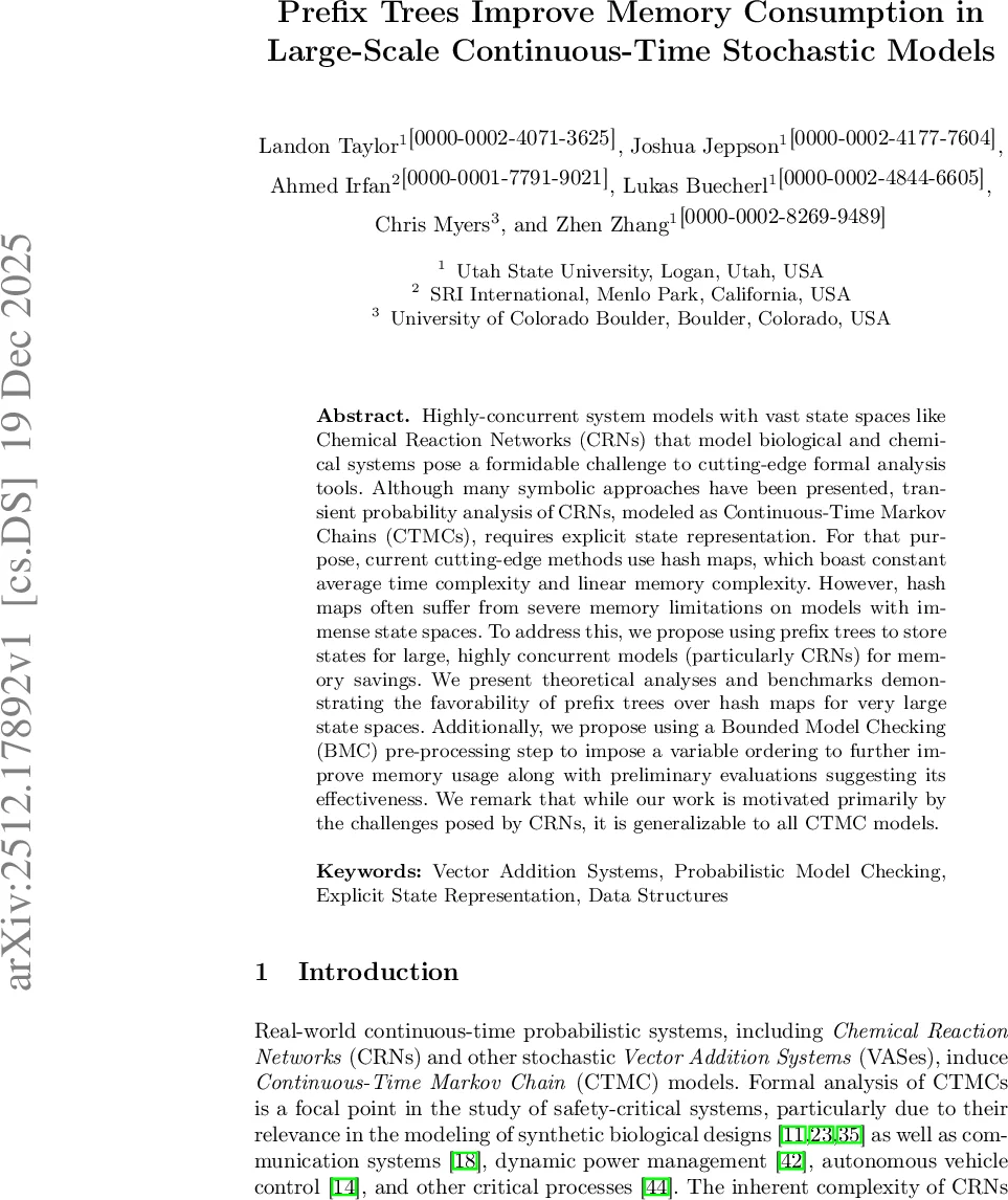 Prefix Trees Improve Memory Consumption in Large-Scale Continuous-Time Stochastic Models