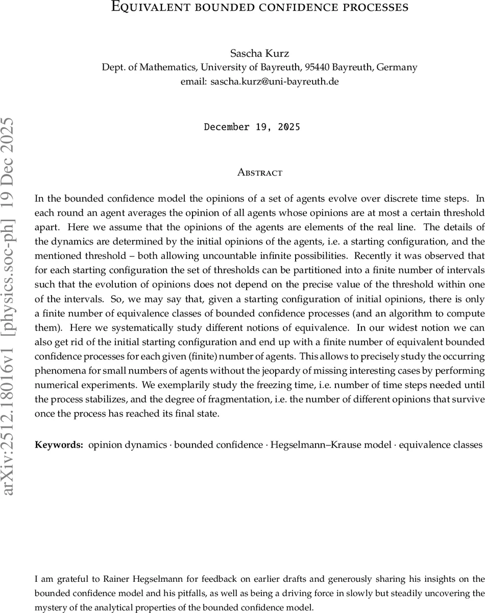 Equivalent bounded confidence processes