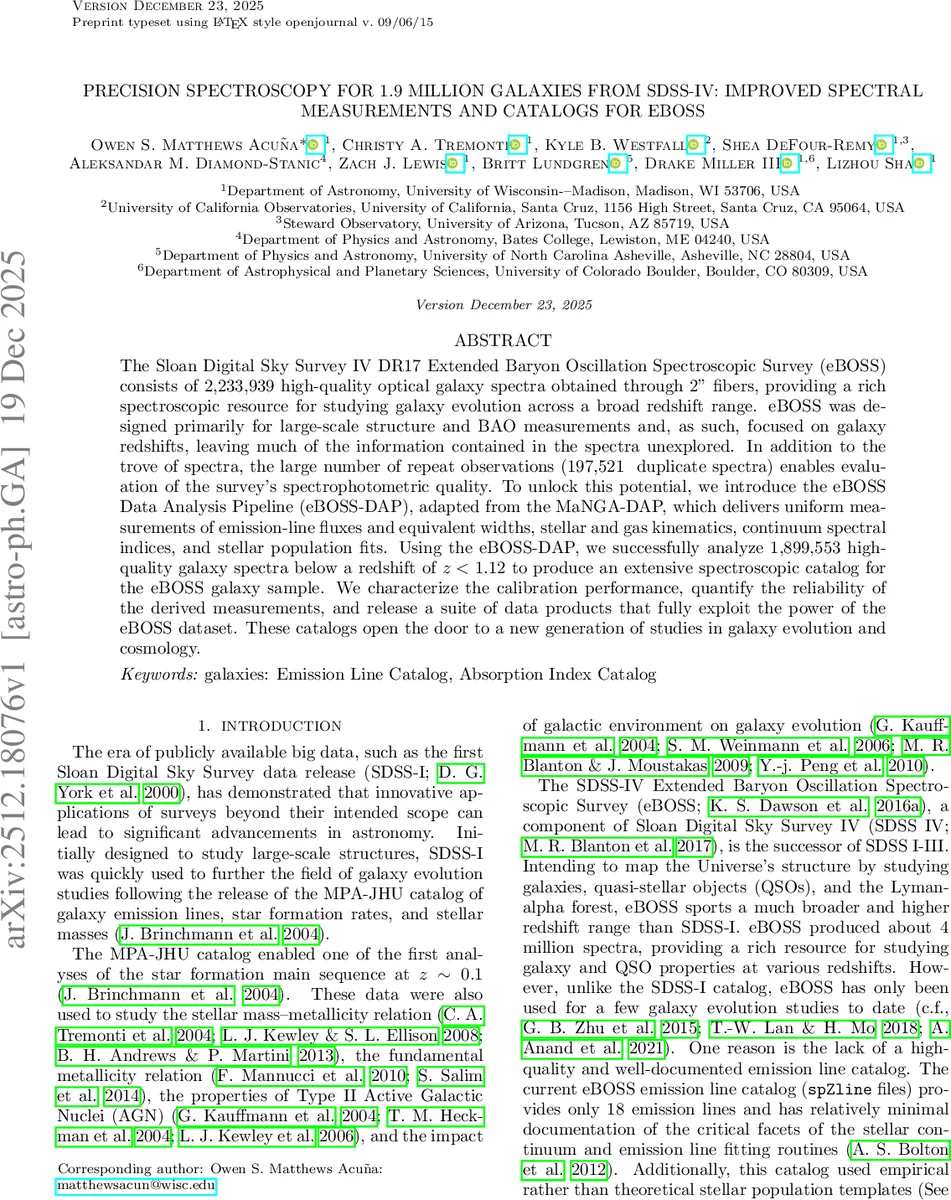 Precision Spectroscopy for 1.9 Million Galaxies from SDSS-IV: Improved Spectral Measurements and Catalogs for eBOSS