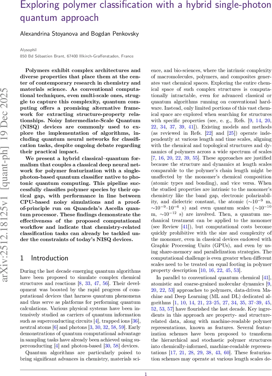 Exploring polymer classification with a hybrid single-photon quantum approach