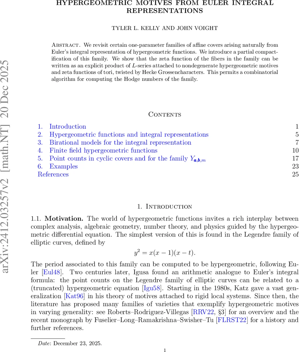 Hypergeometric Motives from Euler Integral Representations