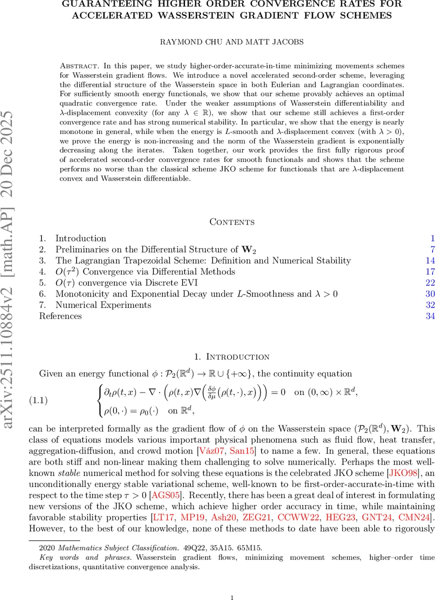 Guaranteeing Higher Order Convergence Rates for Accelerated Wasserstein Gradient Flow Schemes