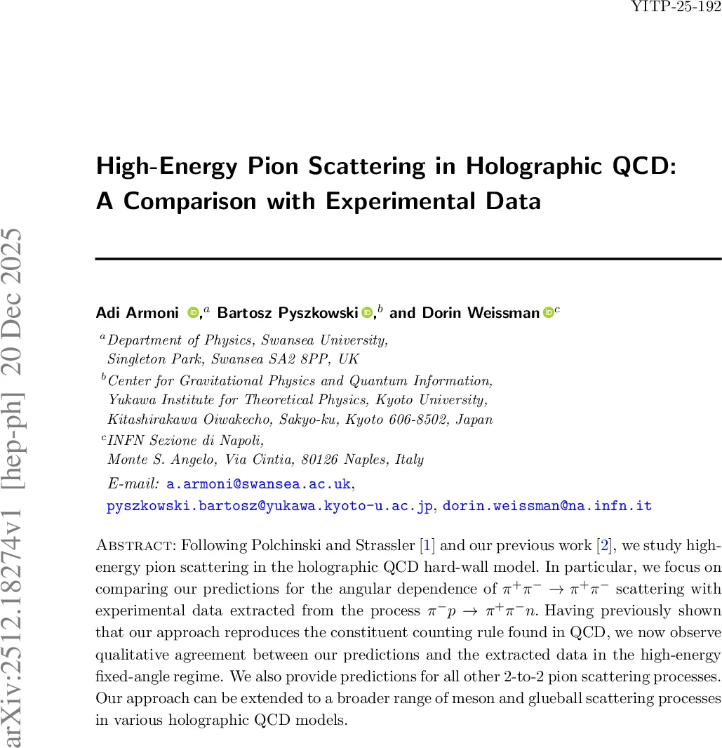 High-Energy Pion Scattering in Holographic QCD: A Comparison with Experimental Data