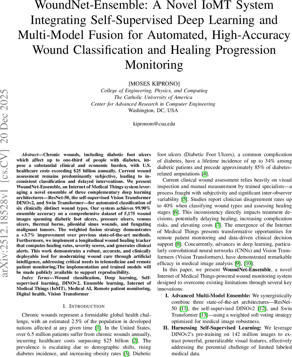 WoundNet-Ensemble: A Novel IoMT System Integrating Self-Supervised Deep Learning and Multi-Model Fusion for Automated, High-Accuracy Wound Classification and Healing Progression Monitoring