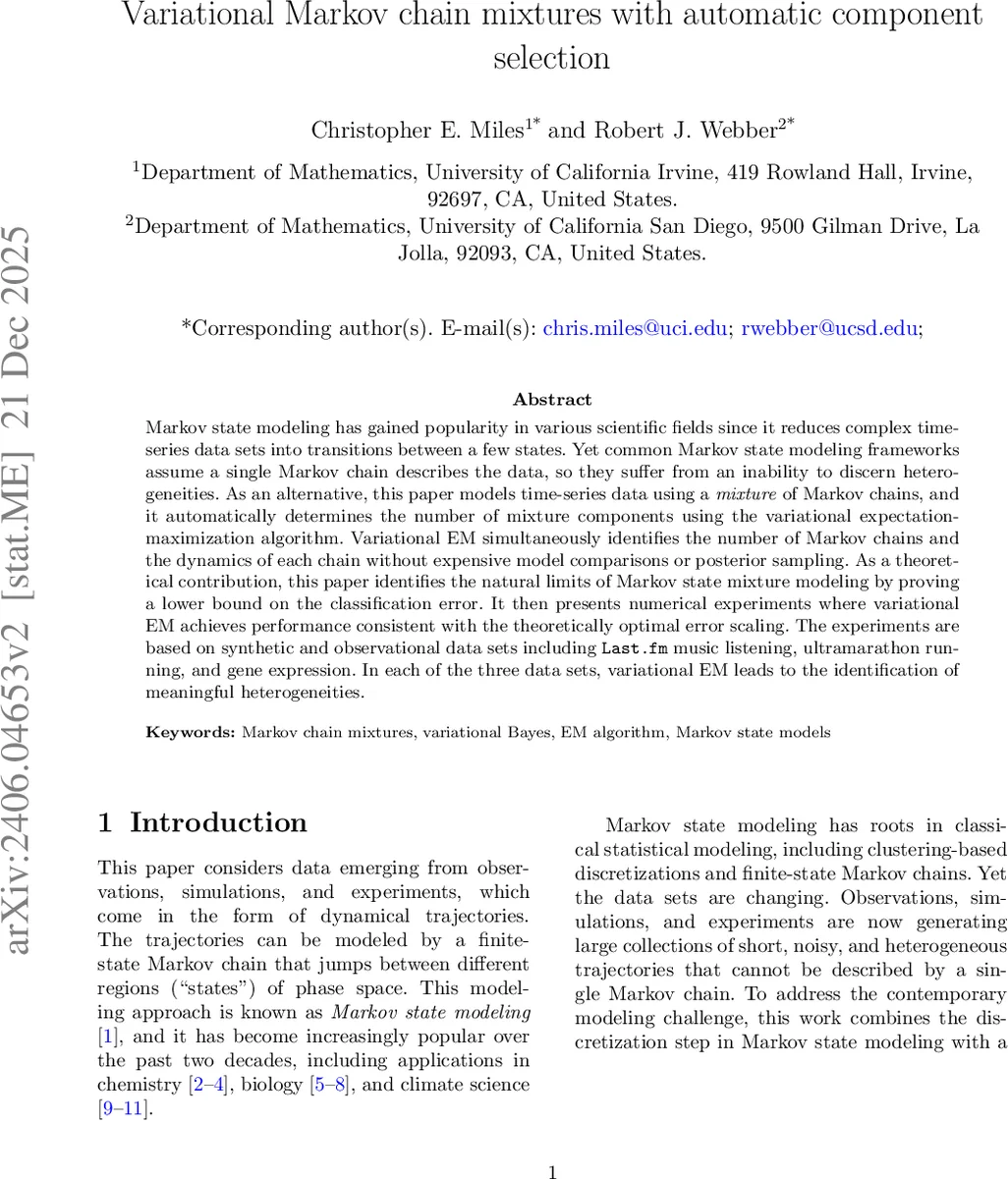 Variational Markov chain mixtures with automatic component selection