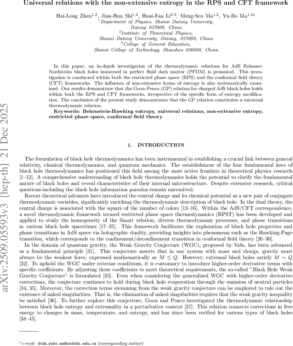 Universal relations with the non-extensive entropy in the RPS and CFT framework