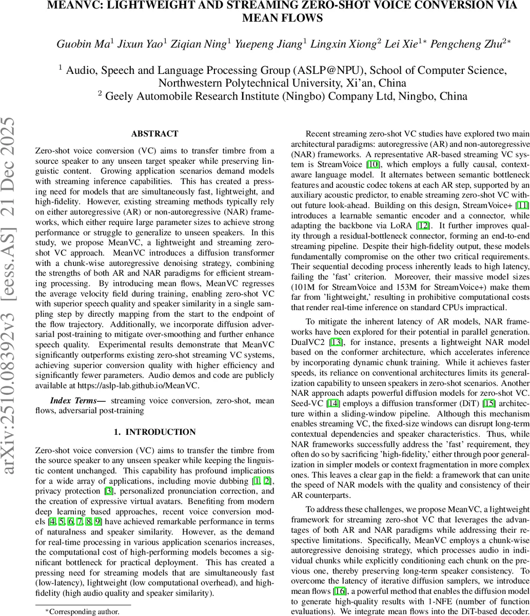 MeanVC: Lightweight and Streaming Zero-Shot Voice Conversion via Mean Flows