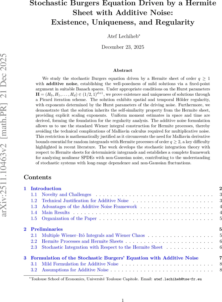 Stochastic Burgers Equation Driven by a Hermite Sheet with Additive Noise: Existence, Uniqueness, and Regularity