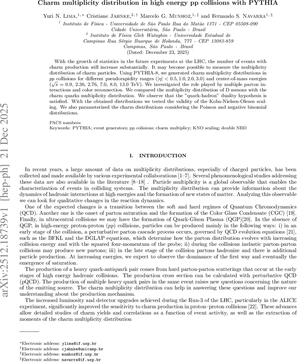 Charm multiplicity distribution in high energy pp collisions with PYTHIA