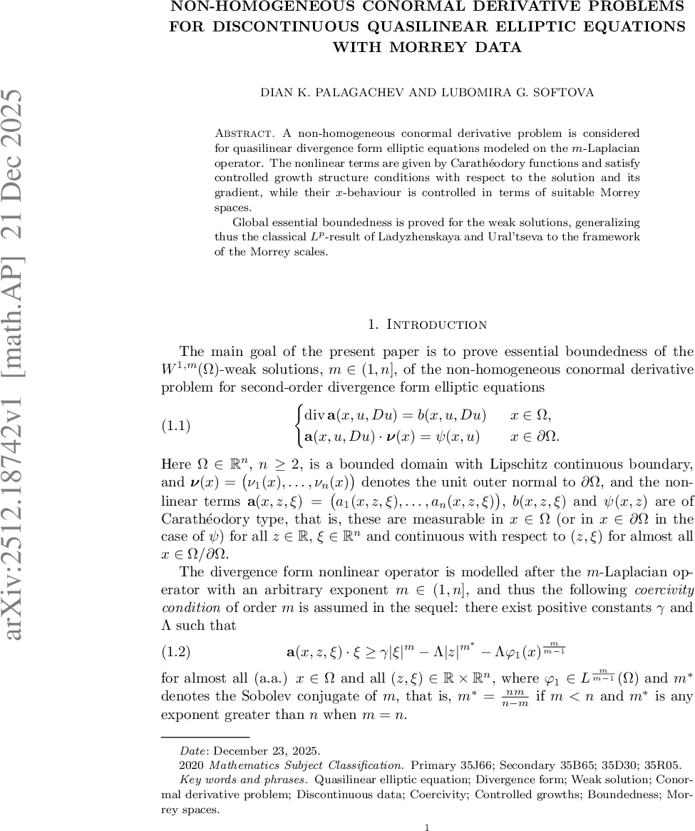 Non-homogeneous conormal derivative problem for quasilinear elliptic equations with Morrey data