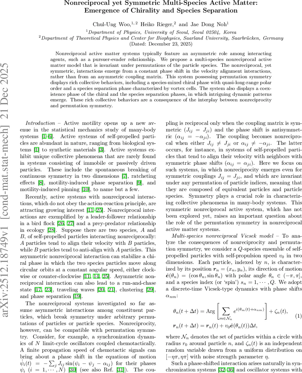 Nonreciprocal yet Symmetric Multi-Species Active Matter: Emergence of Chirality and Species Separation