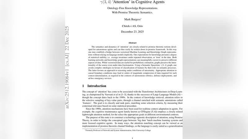 $γ(3,4)$ `Attention' in Cognitive Agents: Ontology-Free Knowledge Representations With Promise Theoretic Semantics