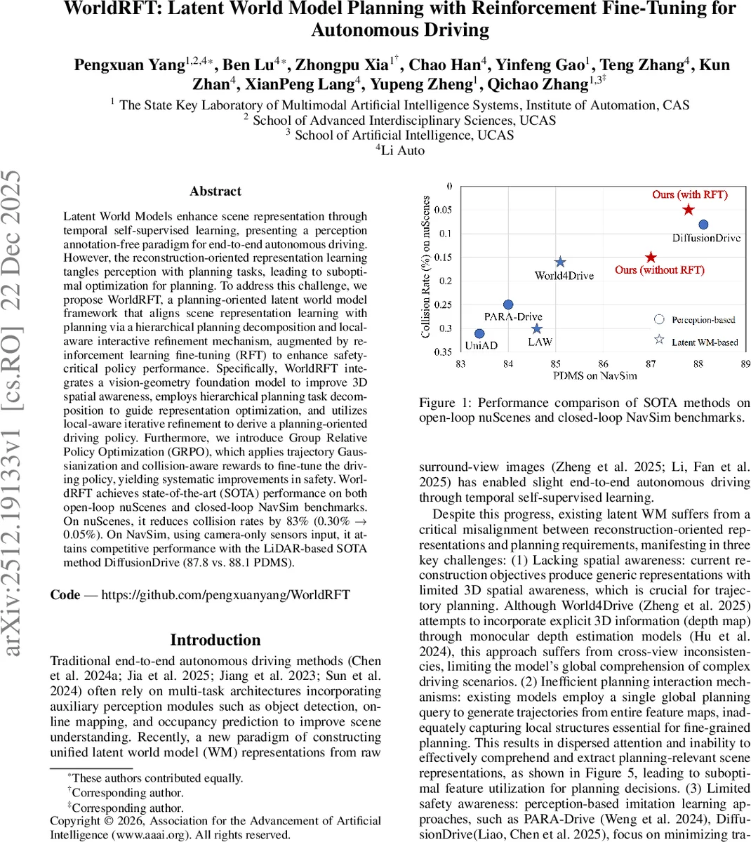 WorldRFT: Latent World Model Planning with Reinforcement Fine-Tuning for Autonomous Driving