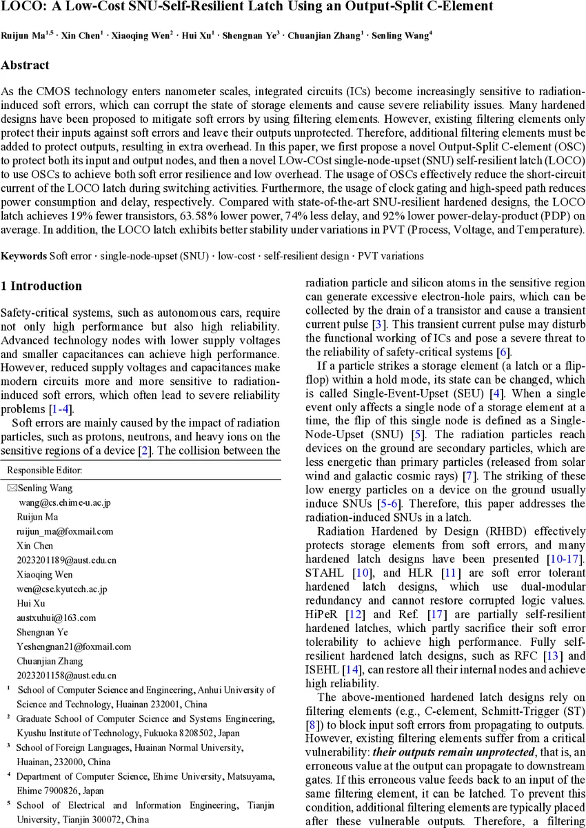 LOCO: A Low-Cost SNU-Self-Resilient Latch Using an Output-Split C-Element