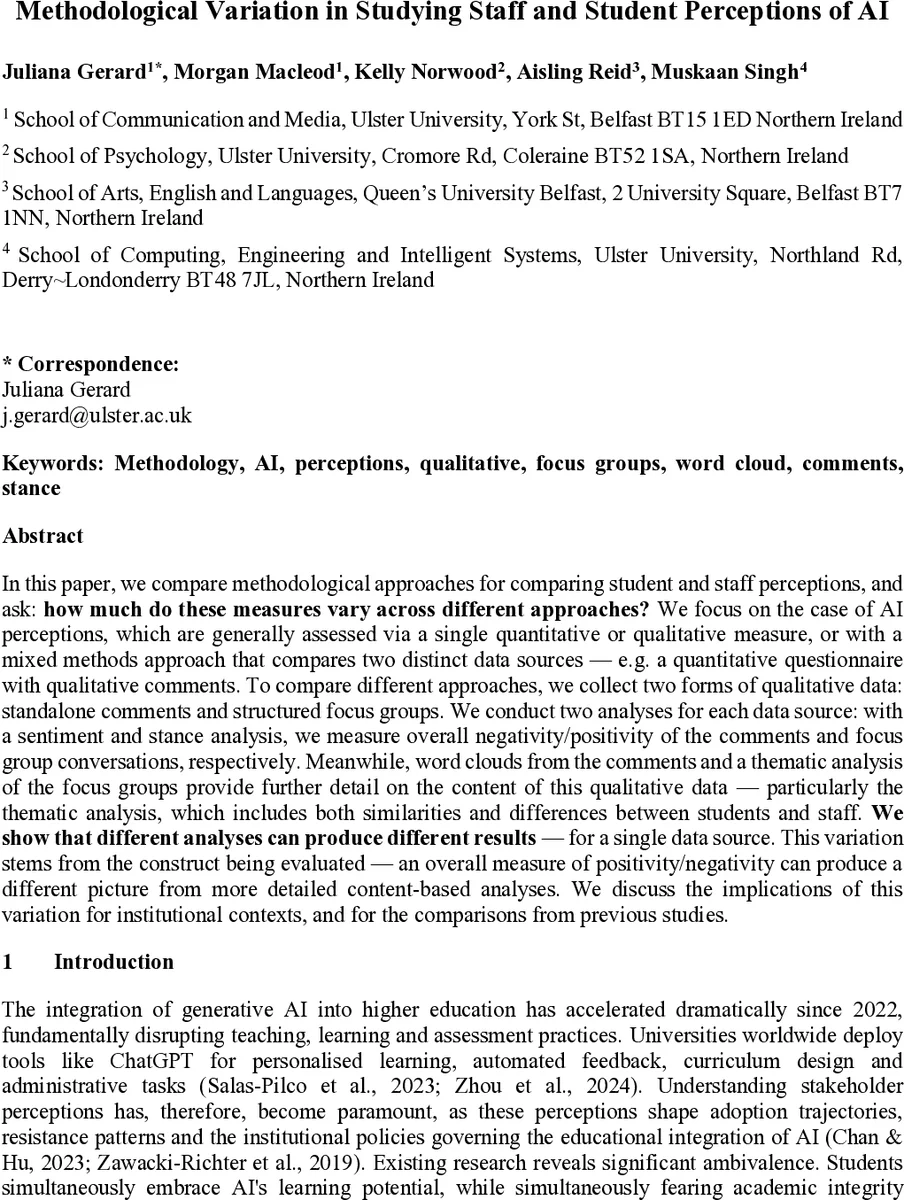 Methodological Variation in Studying Staff and Student Perceptions of AI