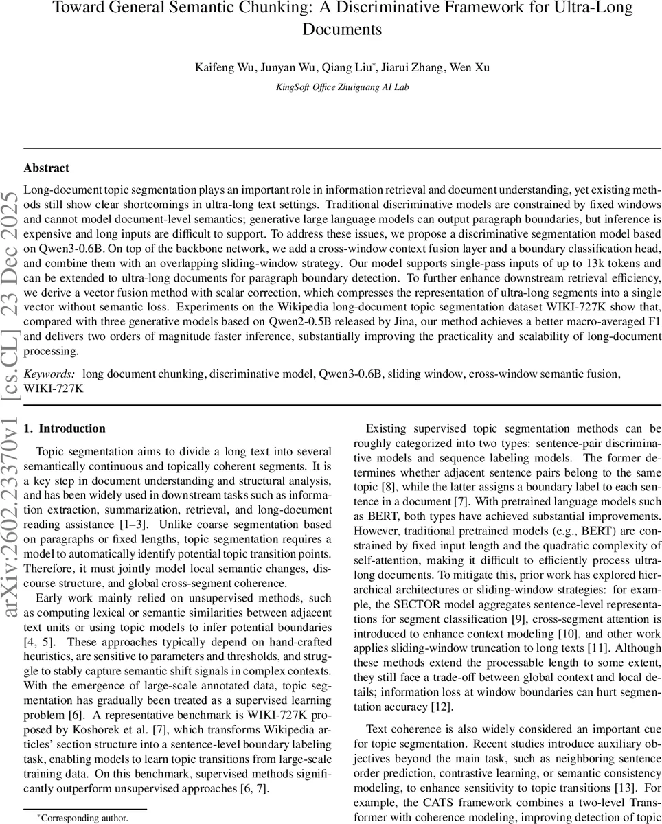 Toward General Semantic Chunking: A Discriminative Framework for Ultra-Long Documents