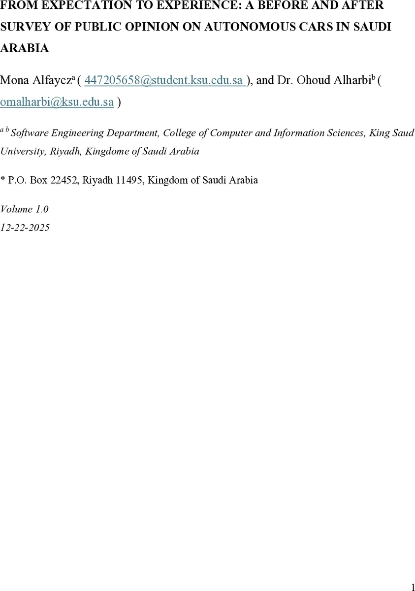 From Expectation To Experience: A Before And After Survey Of Public Opinion On Autonomous Cars In Saudi Arabia