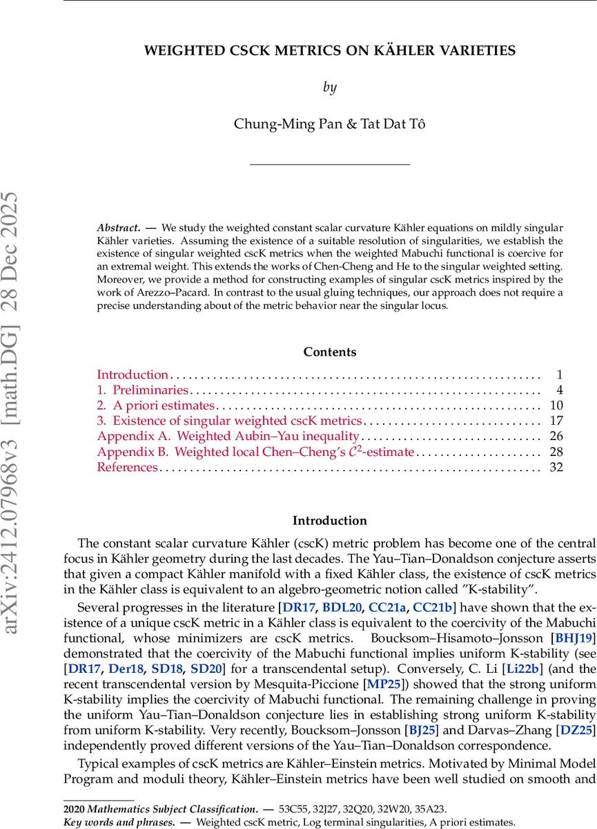 Weighted cscK metrics on Kähler varieties