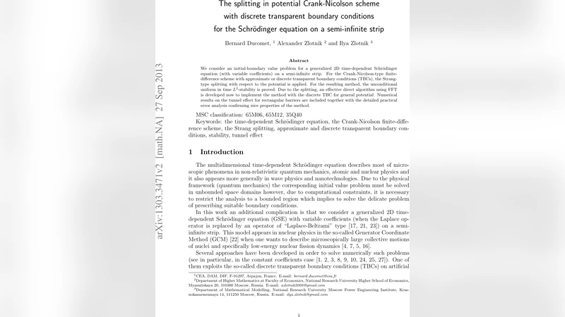 The splitting in potential Crank-Nicolson scheme with discrete transparent boundary conditions for the Schr"odinger equation on a semi-infinite strip