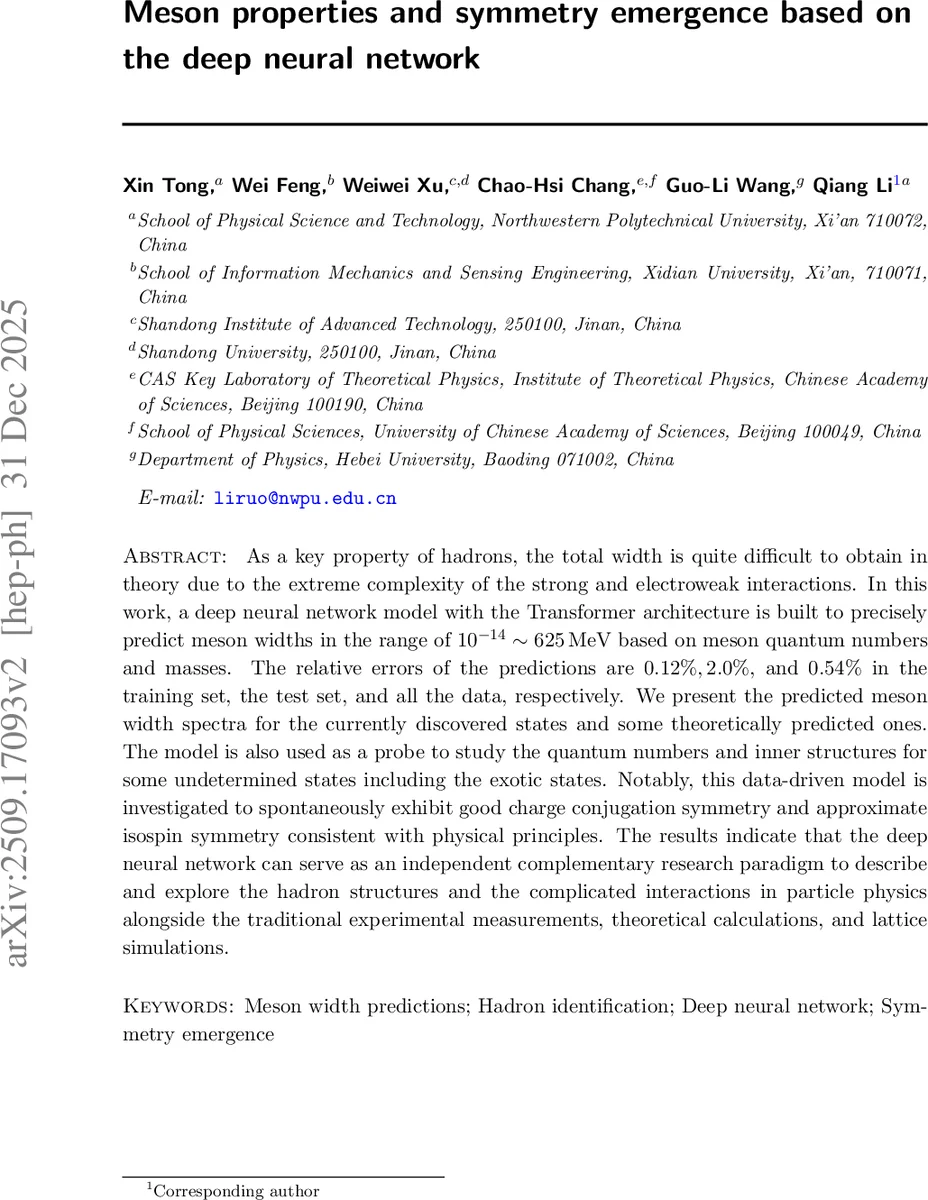 Meson properties and symmetry emergence based on the deep neural network