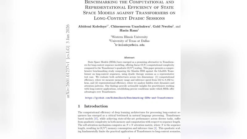 Benchmarking the Computational and Representational Efficiency of State Space Models against Transformers on Long-Context Dyadic Sessions