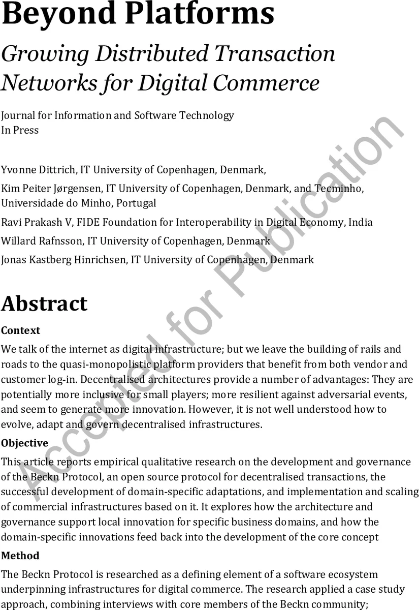 Beyond Platforms -- Growing Distributed Transaction Networks for Digital Commerce