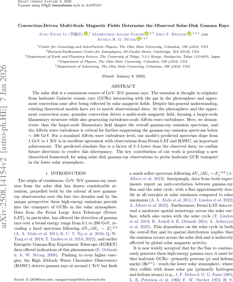 Convection-Driven Multi-Scale Magnetic Fields Determine the Observed Solar-Disk Gamma Rays