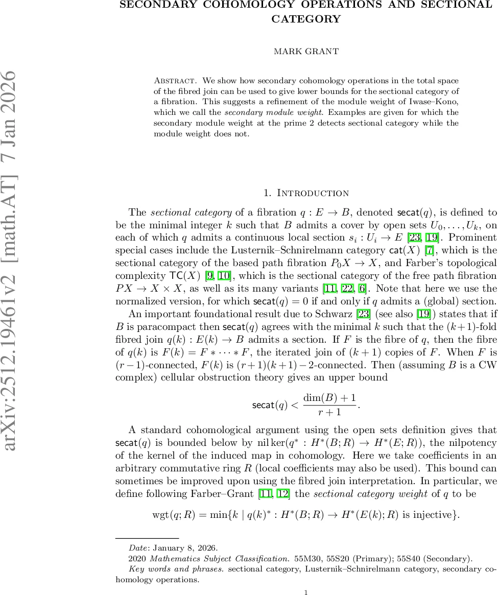Secondary cohomology operations and sectional category