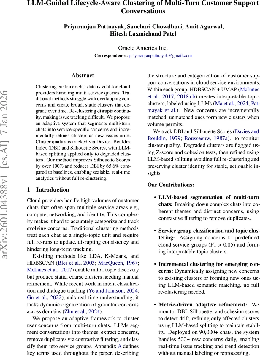 LLM-Guided Lifecycle-Aware Clustering of Multi-Turn Customer Support Conversations
