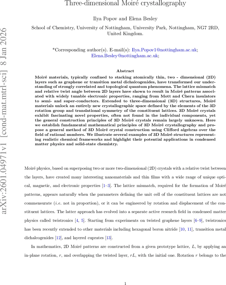 Three-dimensional Moiré crystallography