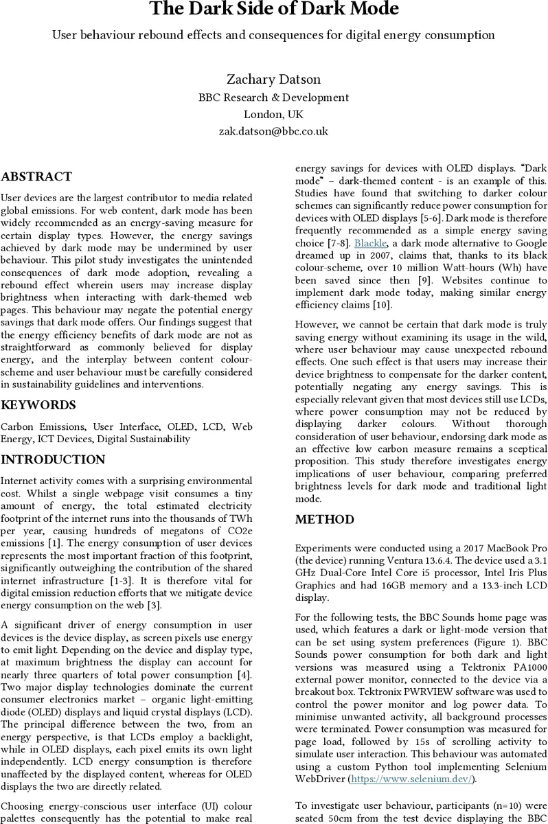 The Dark Side of Dark Mode -- User behaviour rebound effects and consequences for digital energy consumption