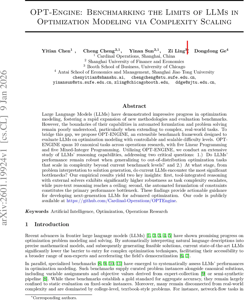 OPT-Engine: Benchmarking the Limits of LLMs in Optimization Modeling via Complexity Scaling