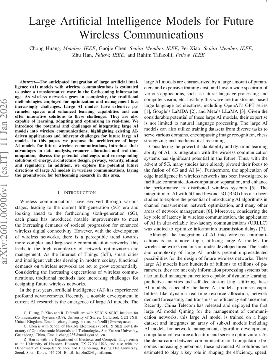 Large Artificial Intelligence Models for Future Wireless Communications