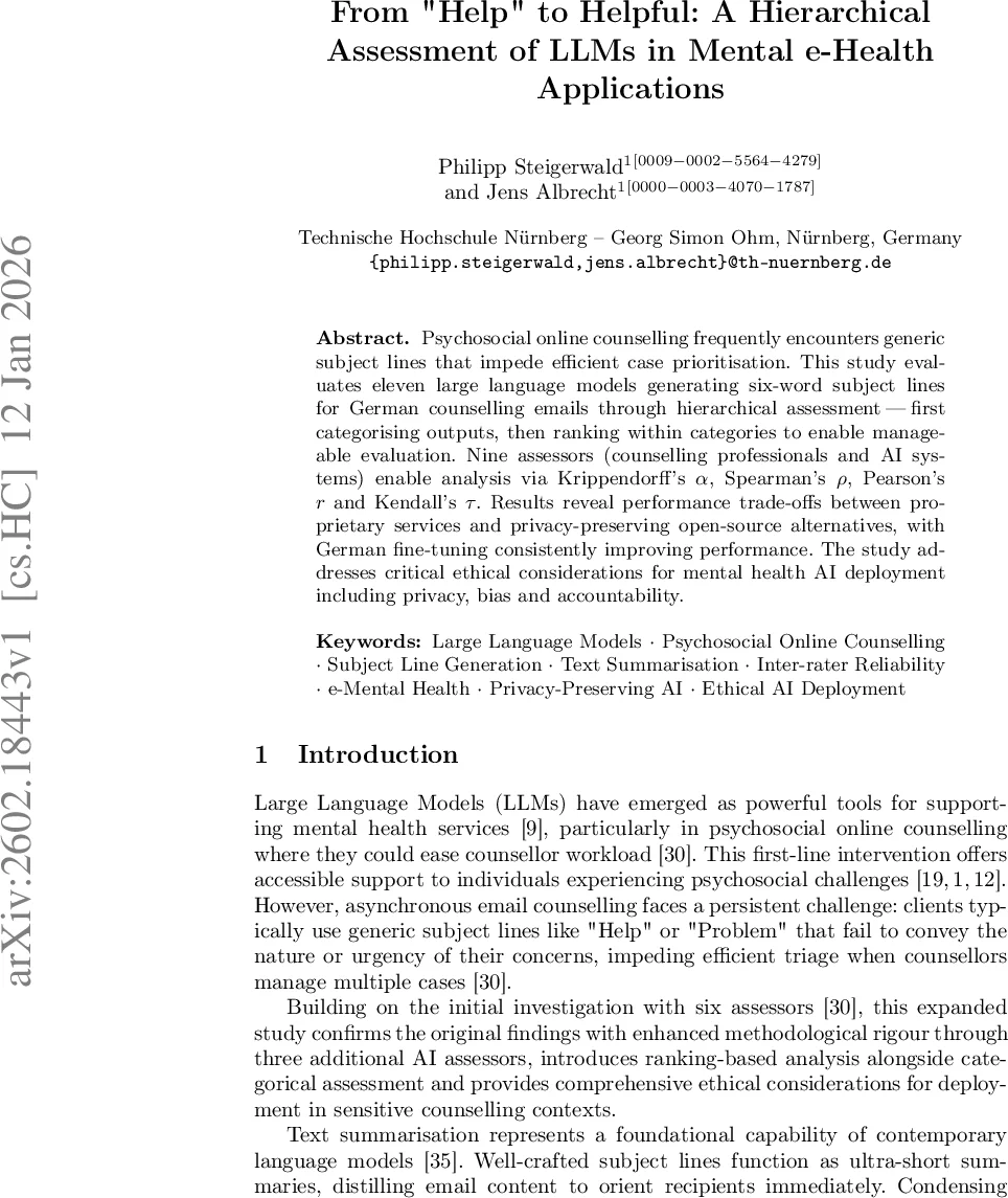 From "Help" to Helpful: A Hierarchical Assessment of LLMs in Mental e-Health Applications
