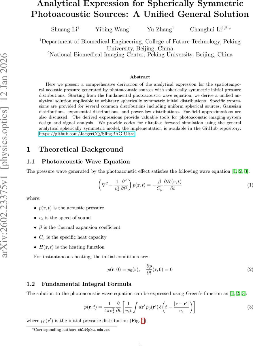 Analytical Expression for Spherically Symmetric Photoacoustic Sources: A Unified General Solution (Theoretical Analysis and Derivation)