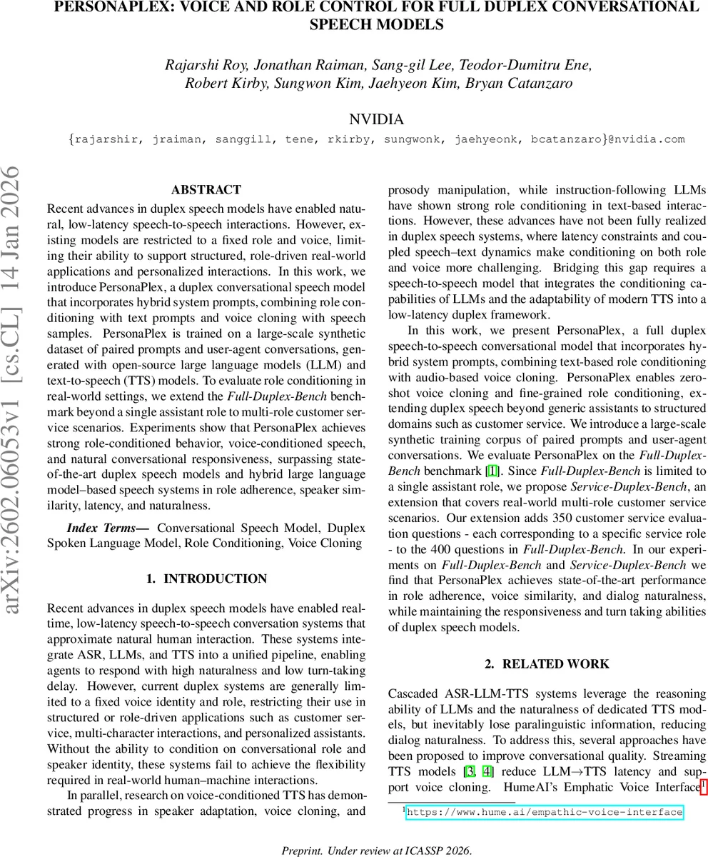 PersonaPlex: Voice and Role Control for Full Duplex Conversational Speech Models