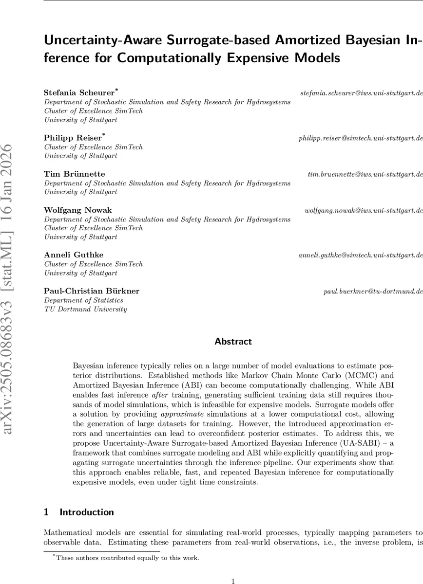 Uncertainty-Aware Surrogate-based Amortized Bayesian Inference for Computationally Expensive Models