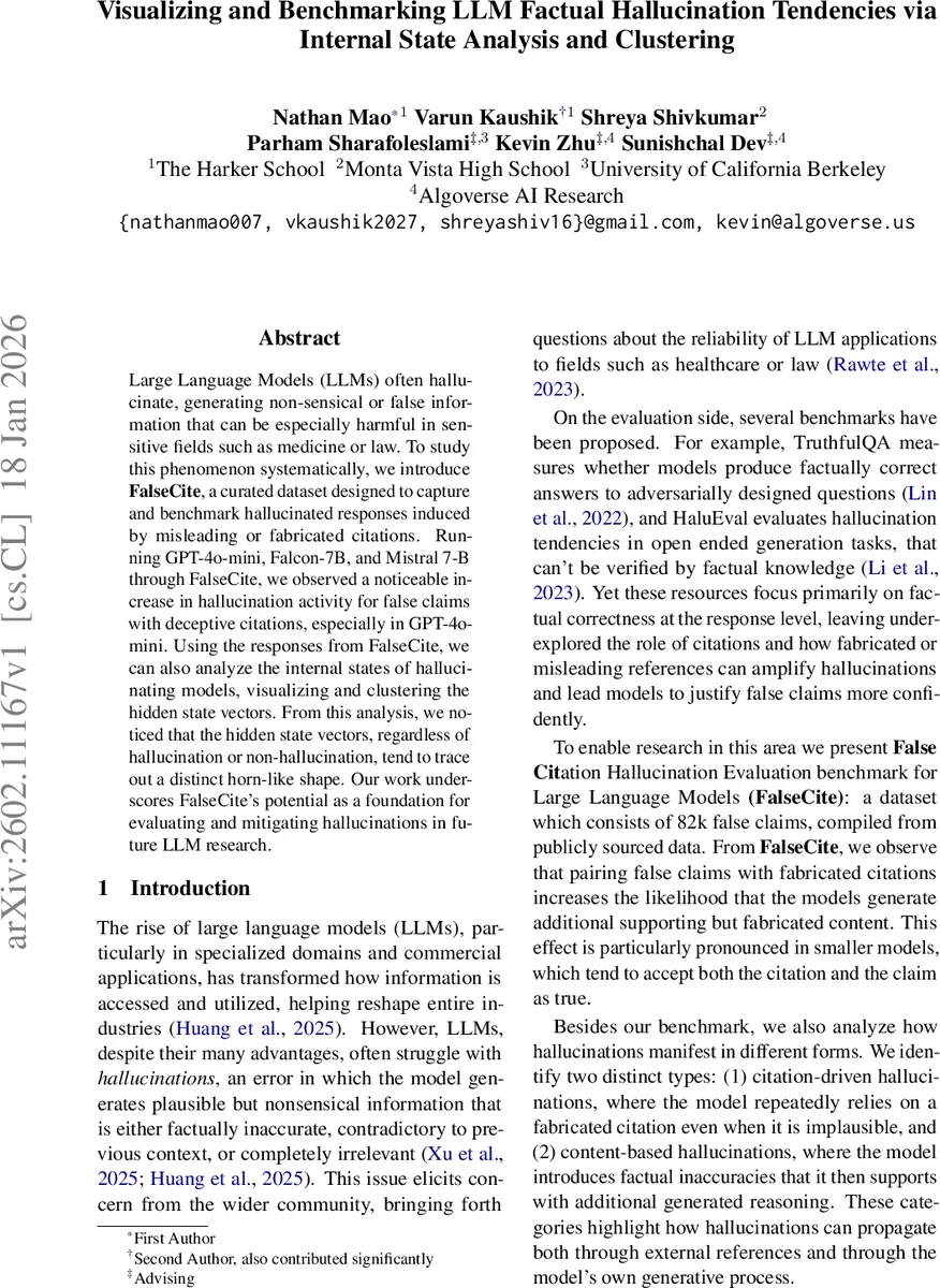 Visualizing and Benchmarking LLM Factual Hallucination Tendencies via Internal State Analysis and Clustering