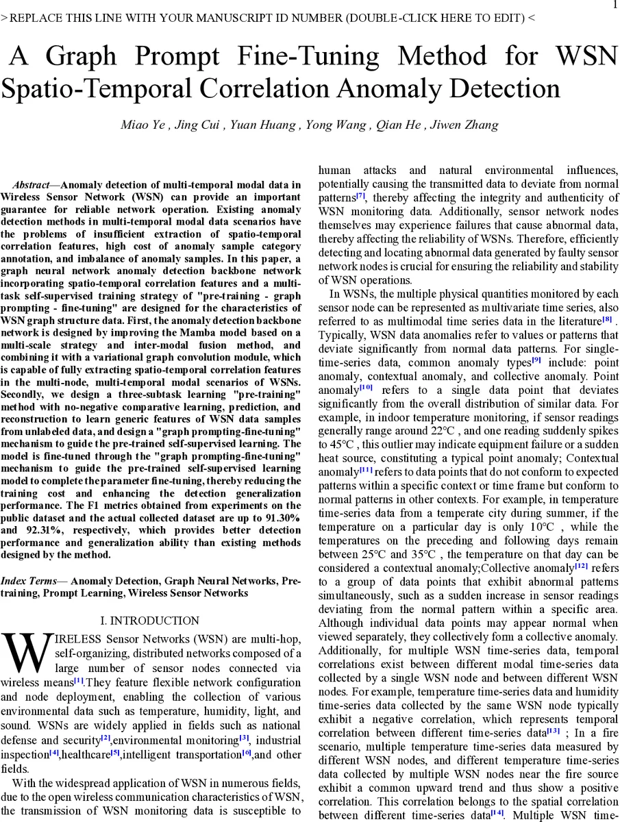 A Graph Prompt Fine-Tuning Method for WSN Spatio-Temporal Correlation Anomaly Detection