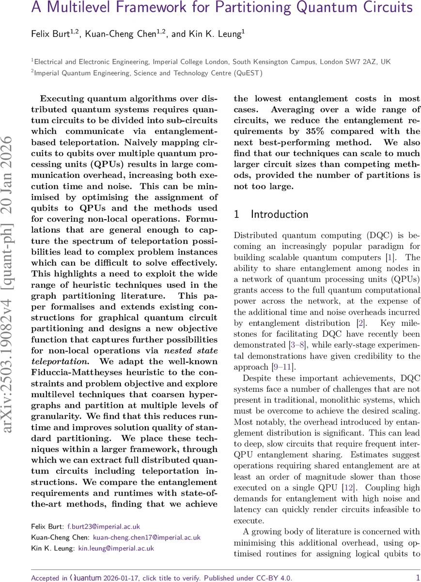 A Multilevel Framework for Partitioning Quantum Circuits