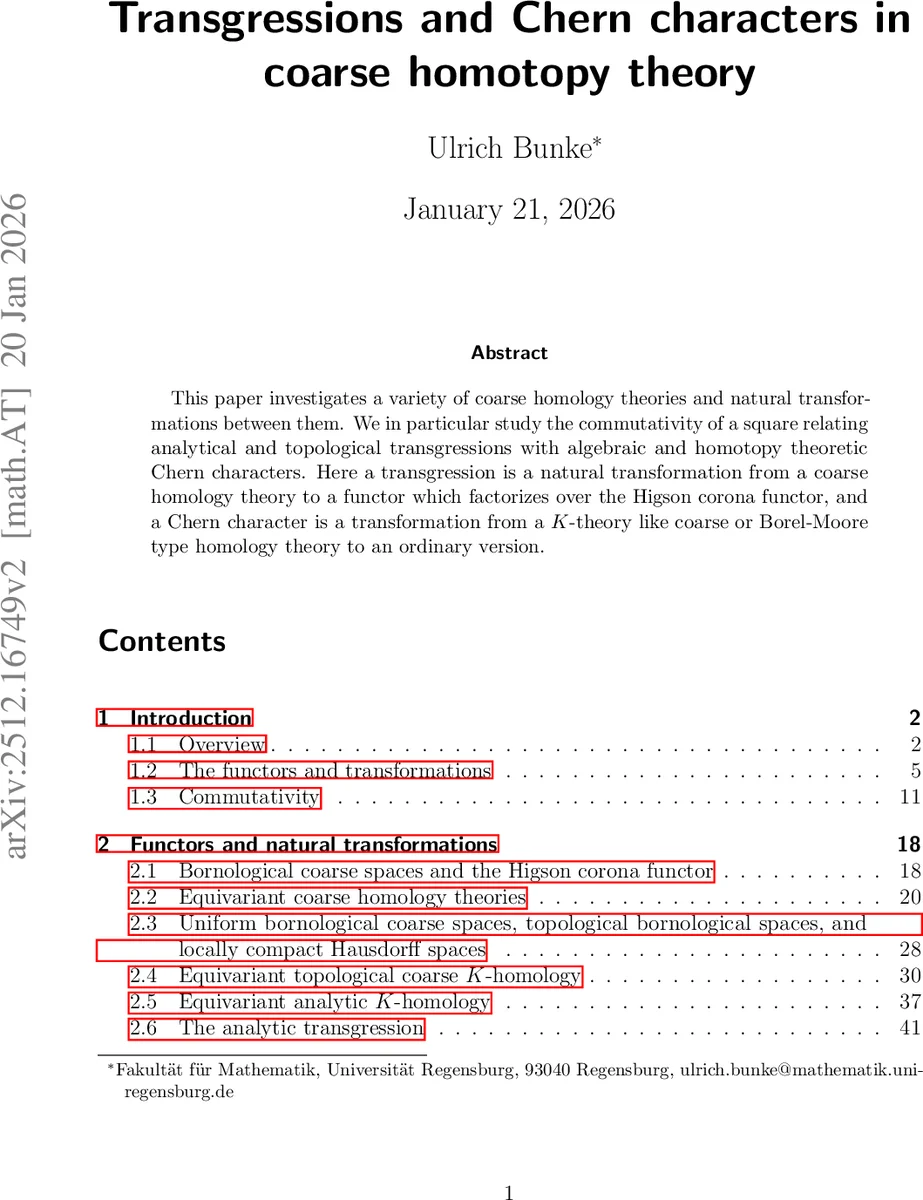 Transgressions and Chern characters in coarse homotopy theory