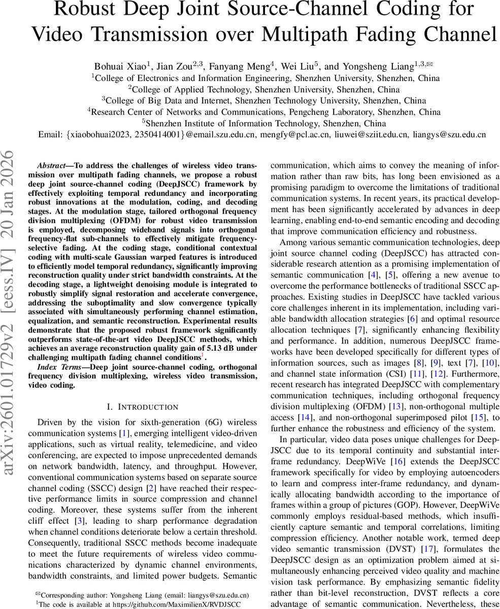 Robust Deep Joint Source-Channel Coding for Video Transmission over Multipath Fading Channel
