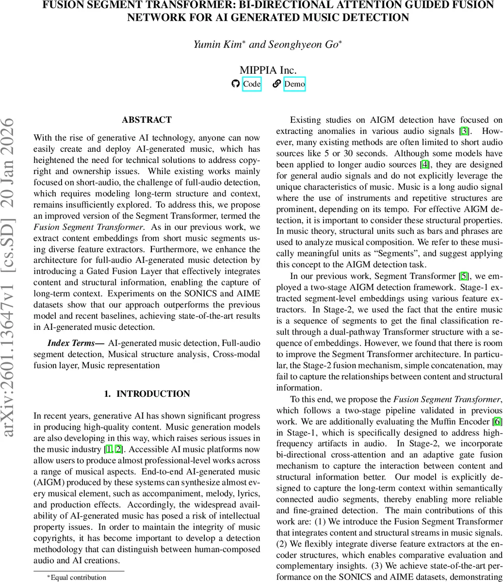 Fusion Segment Transformer: Bi-Directional Attention Guided Fusion Network for AI-Generated Music Detection