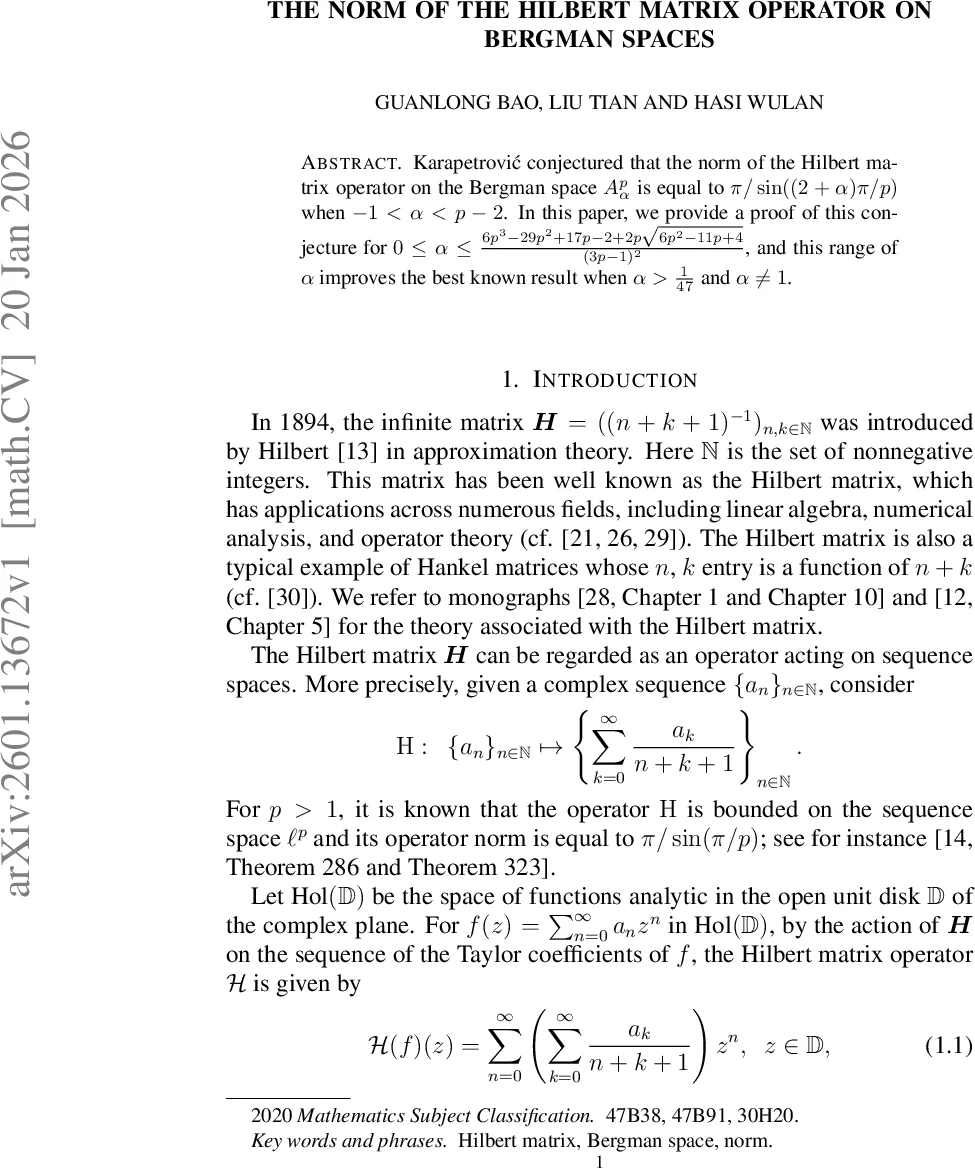 The norm of the Hilbert matrix operator on Bergman spaces