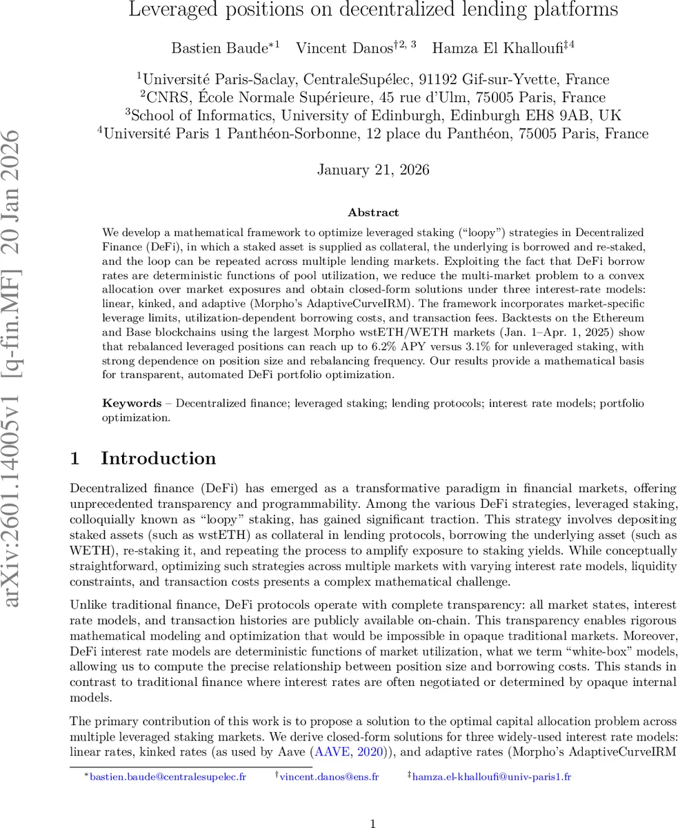 Leveraged positions on decentralized lending platforms