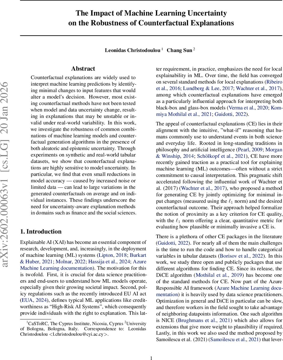 The Impact of Machine Learning Uncertainty on the Robustness of Counterfactual Explanations