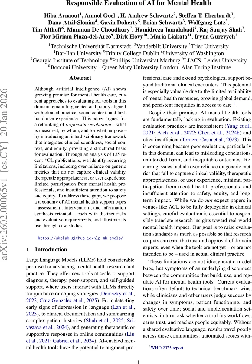 Responsible Evaluation of AI for Mental Health