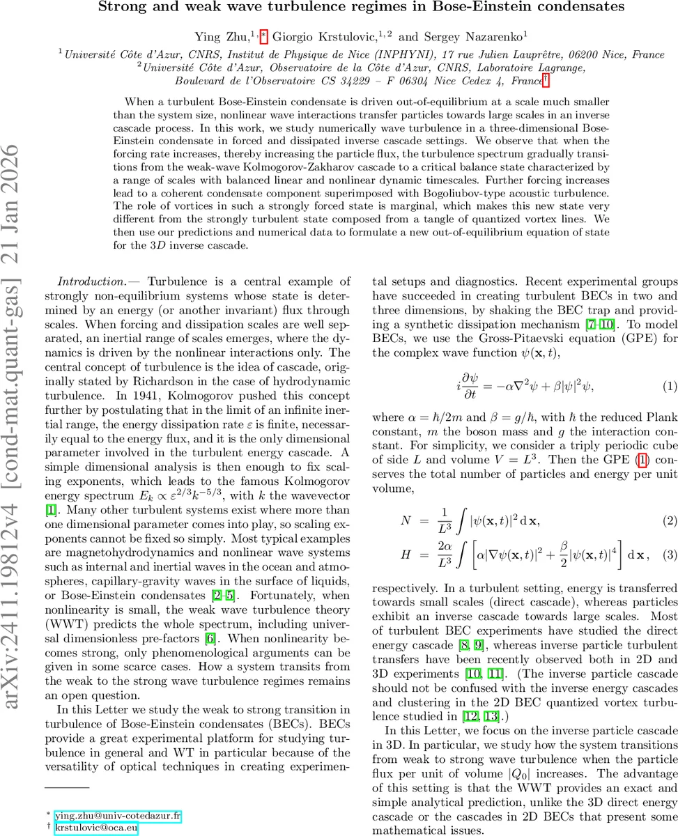 Strong and weak wave turbulence regimes in Bose-Einstein condensates