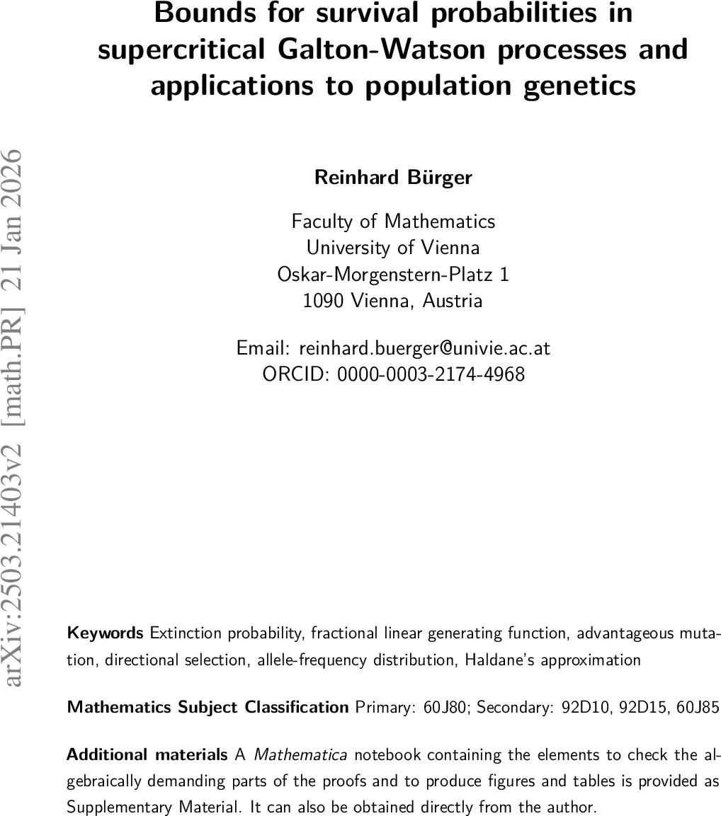 Bounds for survival probabilities in supercritical Galton-Watson processes and applications to population genetics